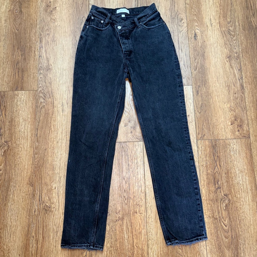 Abercrombie & Fitch Curve Love The Dad High Rise Jeans 25/0L Black Grunge Faded